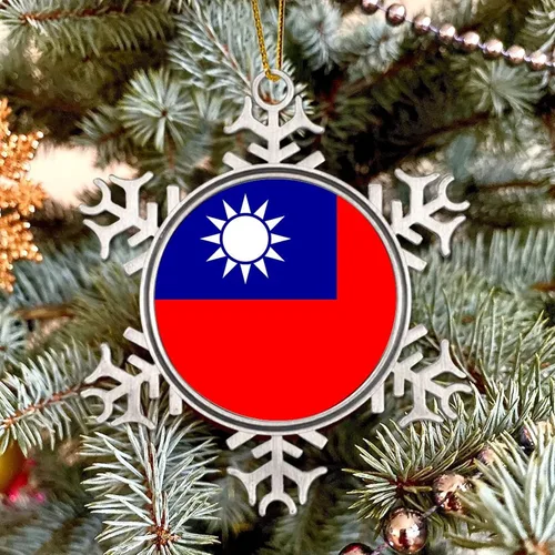 Vista 5 de Bandera nacional de peltre copo de nieve adornos de Navidad de China Taiwán bandera adornos para árbol de Navidad, decoración colgante de metal