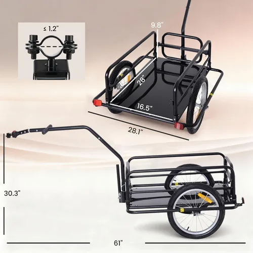 Vista 7 de Aosom Remolque de carga para bicicleta, remolque de bicicleta, carrito de bicicleta de alta resistencia, almacenamiento compacto plegable