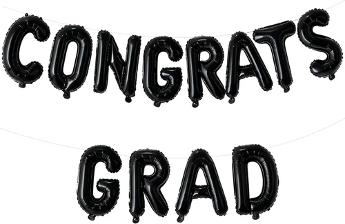 Vista 8 de Cartel de graduación con globos de felicitaciones de oro rosa para decoración de fiesta de graduación, 17 pulgadas Felicidades oro rosa