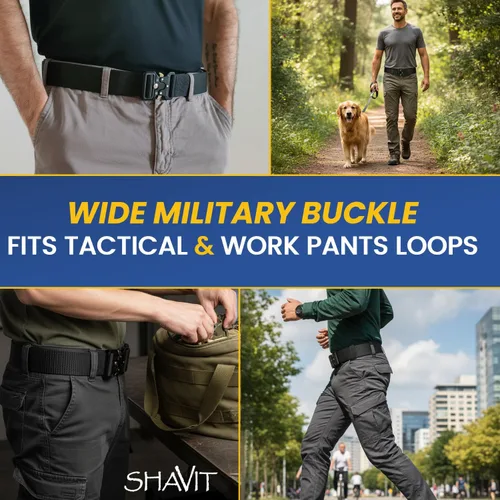 Vista 4 de SHAVIT Black Tactical Belt Men, Military Web Nylon Work Belts for Men With Quick Release Buckle Army Riggers Belt