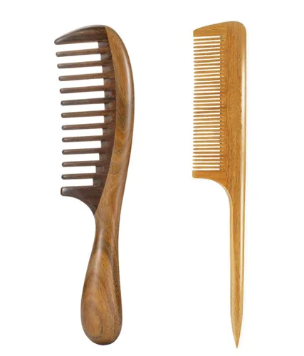 Vista 9 de Louise Maelys - Peine de dientes anchos de sándalo negro para cabello rizado Black Sandalwood Wide Tooth Comb For Detangling Curly, Thick Or Wavy