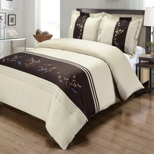 Vista 9 de sheetsnthings Juego de edredón de 8 piezas de tamaño matrimonial bordado Amalia dorado y blanco, incluye juego de funda de edredón de algodón de 3