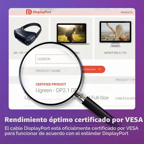Vista 5 de UGREEN Cable DisplayPort 2.1 de 16K 3.3 pies [certificado VESA] 54Gbps