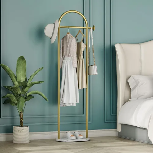 Vista 6 de HKaikzo Perchero dorado, moderno perchero con base de mármol, percheros resistentes independientes, puede colgar ropa, sombrero, bufanda, organizar