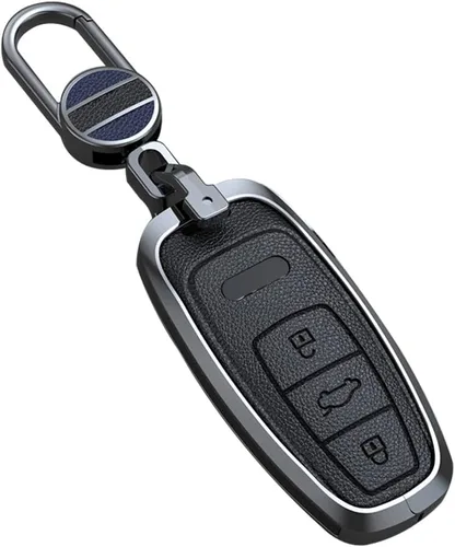 Vista 10 de ontto Funda de cuero para llavero con control remoto, protección completa para Audi A4 Q7 Q5 TT A3 A6 (negro, tipo A)