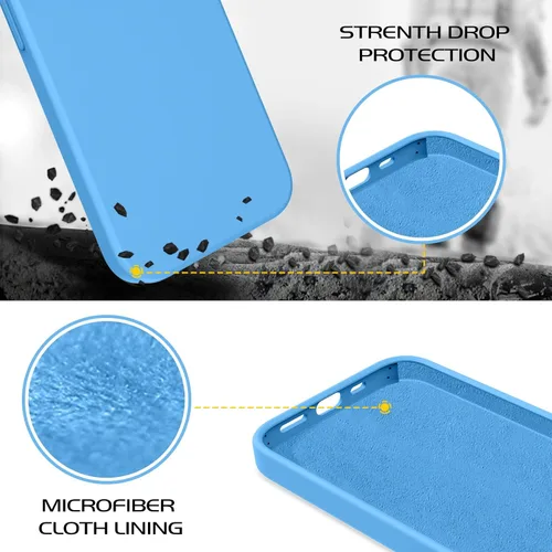 Vista 4 de DOMAVER Funda para iPhone 13, funda de teléfono para iPhone 13, silicona líquida, gel suave, forro de microfibra, funda protectora a prueba de Azul