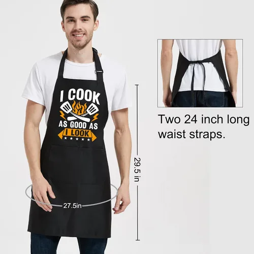 Vista 6 de Regalos de cocina para hombres, delantales divertidos para mujeres con bolsillos para cocina, parrilla, barbacoa, regalos para hombres, chef, papá