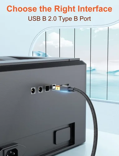 Vista 7 de VANAUX Cable de impresora USB A a B de alta velocidad compatible con impresora, escáner, fax, laptop, computadora, micrófono, teclado midi y más