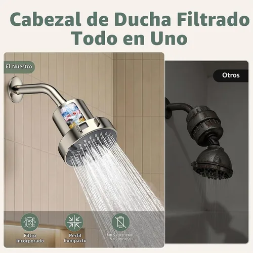 Vista 6 de JDO Cabezal de ducha filtrado de alta presión, cabezal de ducha de lluvia Níquel cepillado