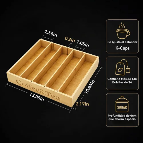 Vista 3 de MinBoo Soporte de Bambú para Cápsulas K para Cajón o Encimera, Soporte para Cápsulas de Café, Almacenamiento de 25-36 Cápsulas K, Organizador