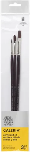 Vista 3 de Winsor & Newton Galeria - Paquete de pinceles acrílicos, mango largo, paquete de 3, #1, negro, 4, 4, 12