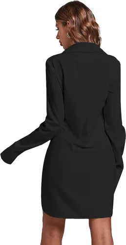 Vista 2 de LYANER Minivestido camisero de manga larga con botones y cuello de solapa para mujer