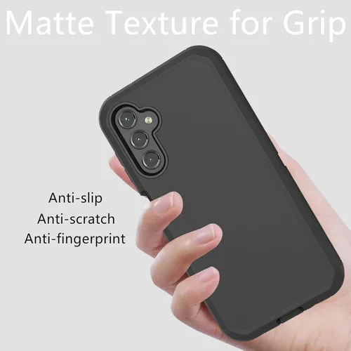 Vista 7 de Funda protectora resistente a prueba de polvo a prueba de golpes y caídas, 3 en 1 para Samsung Galaxy A14 5G (negro)
