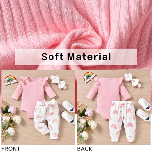 Vista 3 de Aalizzwell Conjunto de mameluco acanalado para bebé recién nacido prematuro para otoño e invierno