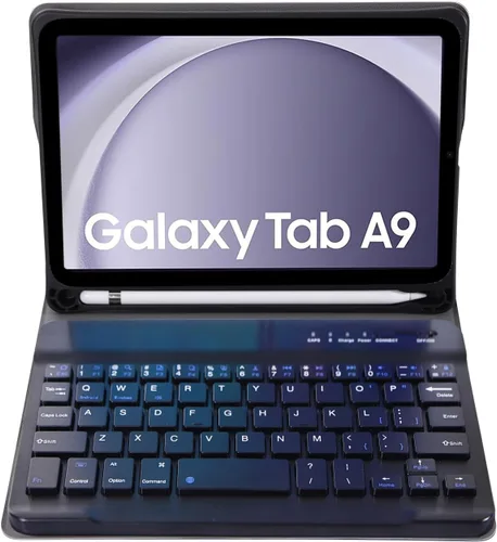 Vista 2 de Funda de teclado para Samsung Galaxy Tab A9 de 8.7 pulgadas 2023, teclado desmontable con soporte para lápiz, funda protectora para tablet Tab A9