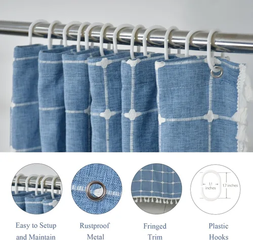 Vista 6 de Cortinas de ducha azules a cuadros Cortinas de ducha de granja con diseño de patchwork a rayas Cortinas de ducha neutras para baño Cortinas de baño