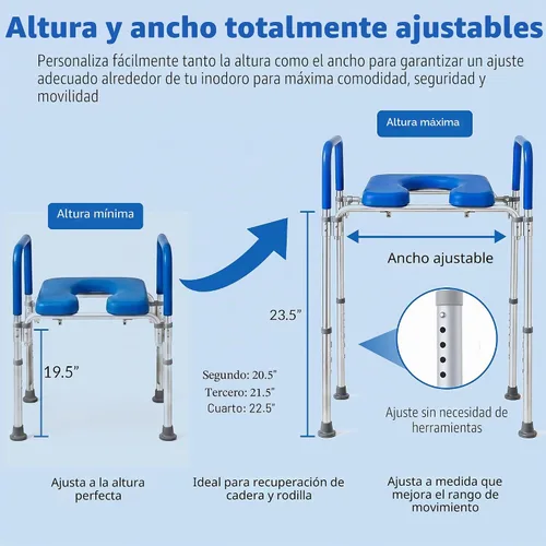 Vista 6 de Ultimate - Asiento de inodoro elevado con asas, cómoda para mesita de noche, reposabrazos acolchados, altura ajustable, asiento de inodoro elevado