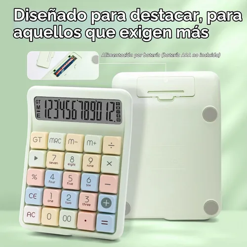 Vista 4 de Calculadora de interruptor mecánico, LCD grande de 12 dígitos Chartreuse