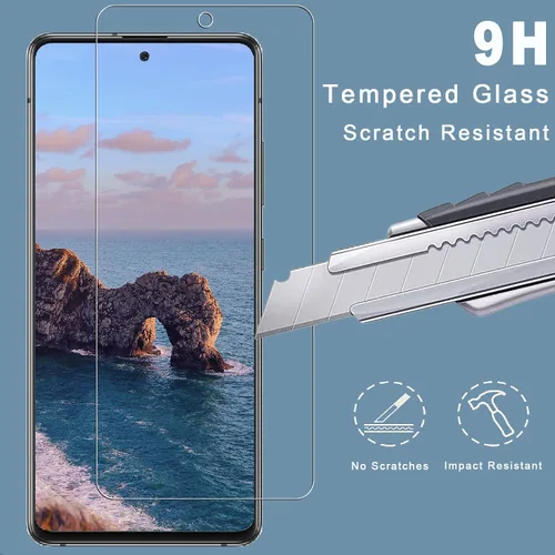 Vista 3 de Paquete de 3 + 3 protectores de pantalla para Galaxy A51 + protector de lente de cámara, vidrio templado de dureza 9H, resistente a los arañazos
