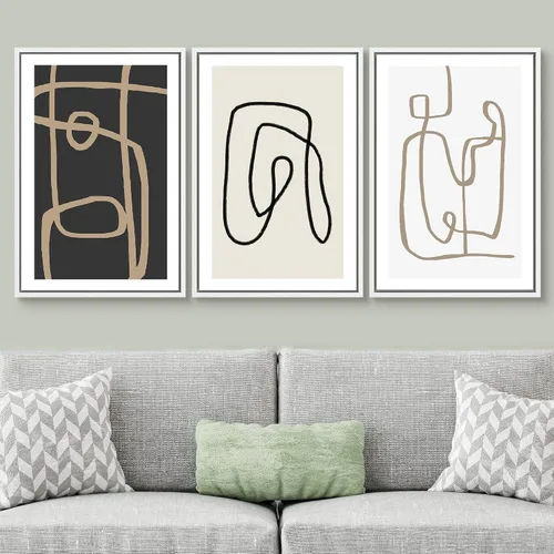 Vista 20 de SIGNWIN Lienzo enmarcado para pared, juego de arte neutro de bosque brumoso, ilustraciones en tono tierra, arte moderno, decorativo, bohemio