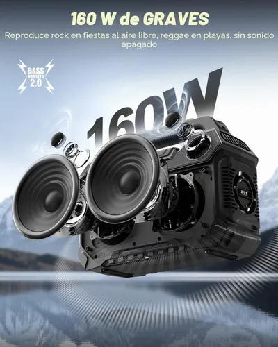 Vista 5 de Altavoz Bluetooth para exteriores AFIFR 160W: IP67 impermeable, 24H, TWS Negro