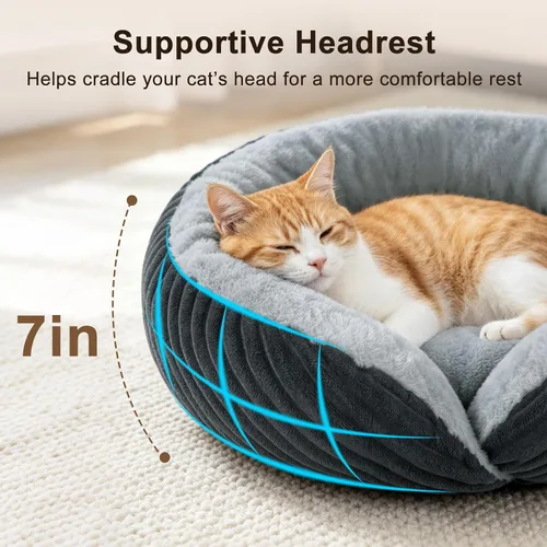 Vista 3 de Tovve Cama para gatos en interiores, sofá cama redonda lavable para gatitos Gris