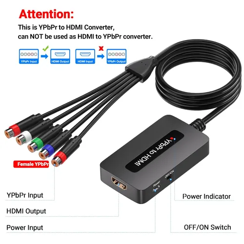 Vista 5 de Convertidor de componentes a HDMI, convertidor YPbPr a HDMI 1080P con conector YPbPr hembra - para conectar dispositivos retro