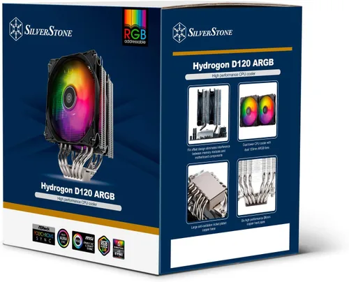 Vista 5 de Silverstone Technology Hydrogon D120 ARGB Enfriador de CPU de doble torre, HYD120-ARGB, ahora con soporte LGA1700 y LGA1851
