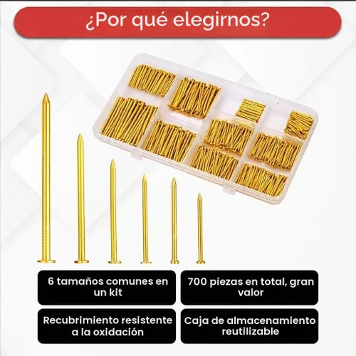 Vista 2 de Kit surtido de uñas, 700 uñas de acero galvanizado para colgar fotos