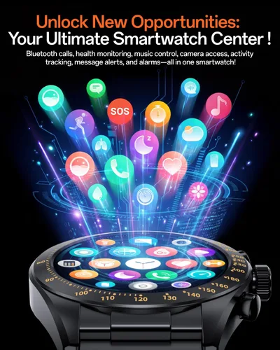 Vista 9 de Aurora 2 - Reloj inteligente para hombre, responder/hacer llamadas, pantalla AMOLED HD de 1.32 pulgadas, reloj inteligente de 350 mAh, monitor