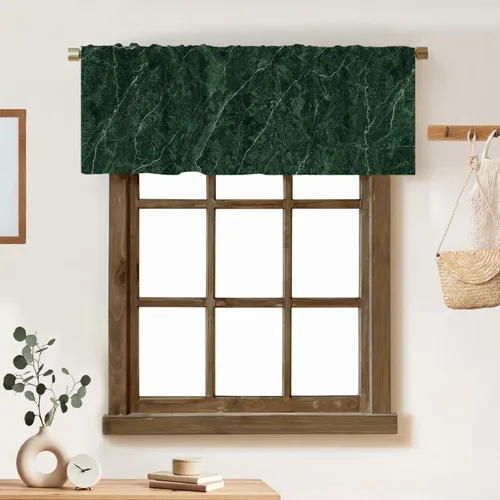 Vista 42 de Cortina de cenefa de mármol verde con venas doradas de mármol negro, diseño abstracto de lujo, elegante cenefa con bolsillo para barra, 1 panel