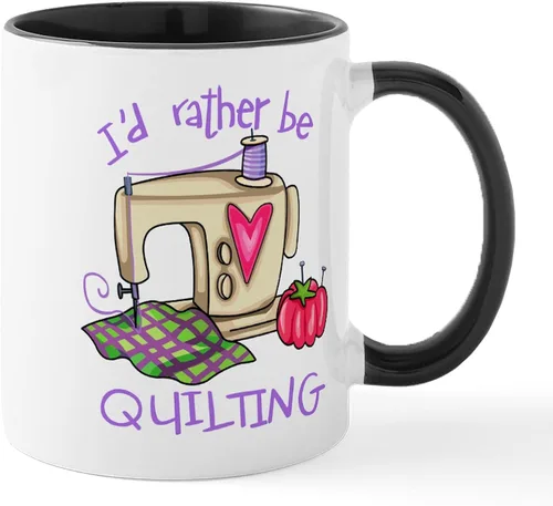 Vista 24 de CafePress I'd Rather Be Quilting Mug Taza de café de cerámica de 11 oz (11.0 fl oz)