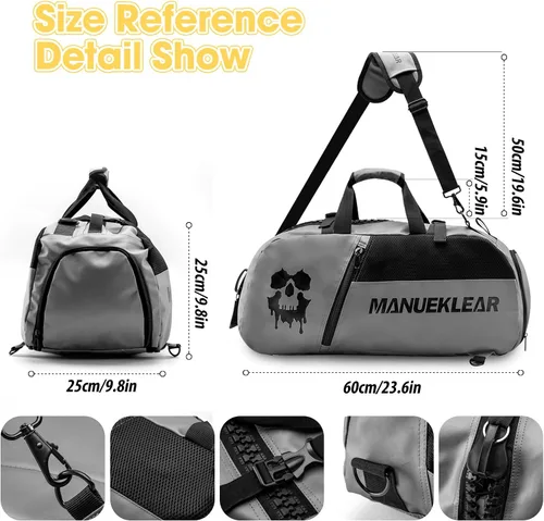 Vista 5 de Bolsa de gimnasio para mujeres y hombres, bolsa de lona para hombres con compartimento para zapatos, bolsas de lona deportivas para mujeres