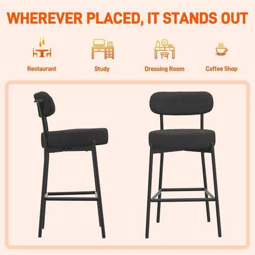 Vista 9 de Boucle - Juego de 2 taburetes de bar de altura de mostrador de 28 pulgadas, taburetes de bar modernos con asiento redondo de 4 pulgadas de grosor