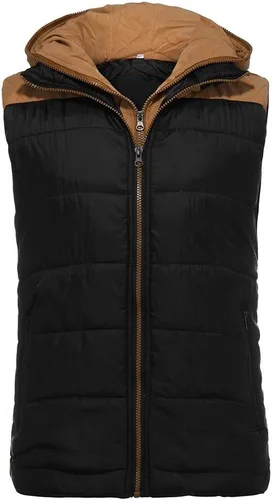 Vista 65 de WENKOMG1 Chaleco con capucha con doble cremallera para hombre, abrigo de color sólido, abrigo cálido y grueso, sin mangas, chaqueta suelta