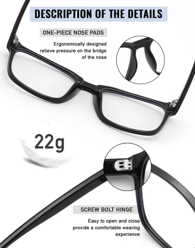 Vista 4 de TEAPLMTT - Lentes de bloqueo de luz azul, anteojos de computadora cuadrados grandes, anti luz azul para mujeres y hombres