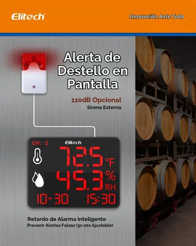 Vista 6 de Elitech Termómetro higrómetro Bluetooth reutilizable registrador de datos con pantalla grande de almacenamiento de datos, DR-230-THDE con doble