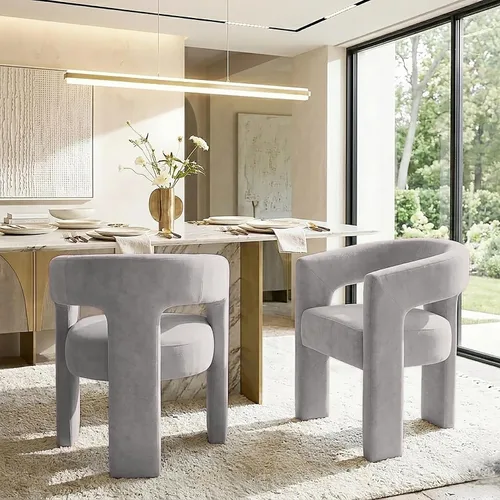 Vista 23 de Modernas sillas de comedor, silla de sherpa tapizada de terciopelo con respaldo, silla de tocador Boucle ensamblada cómoda para cocina, comedor