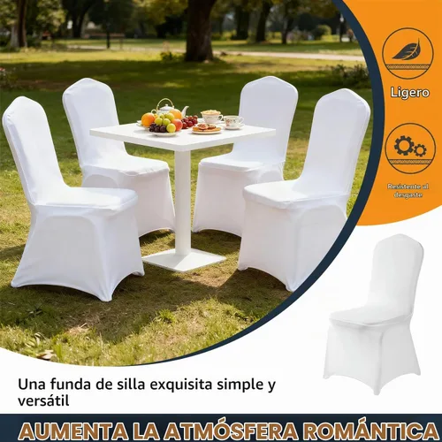 Vista 7 de Yahpetes Funda para silla de banquete de poliéster y elastano, color blanco, parte delantera plana, elástica, para bodas, banquetes, comedores, 1