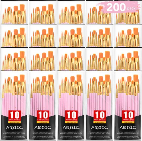 Vista 13 de AROIC Pinceles de Pintura Pequeños a Granel, 80 Piezas de Pinceles de Pintura de Cerdas de Nylon Negro para Niños con Punta Plana Redonda