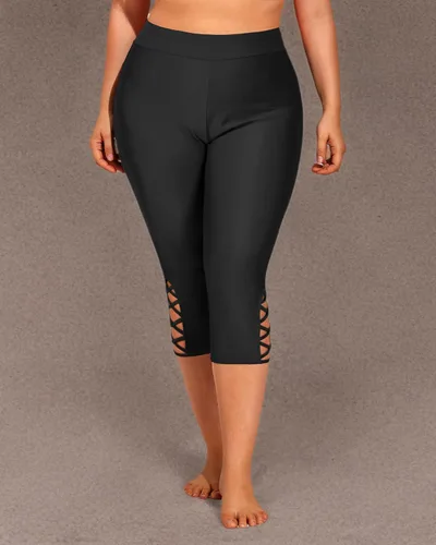 Vista 6 de Holipick Pantalones de natación de talla grande para mujer, pantalones capri de natación de cintura alta, pantalones cortos de natación largos UPF