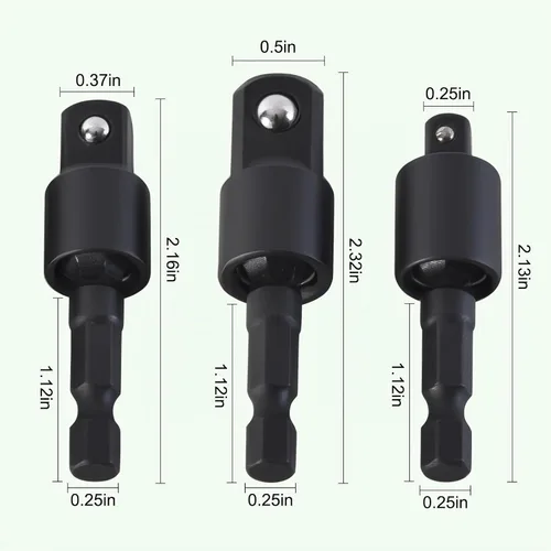 Vista 2 de Kit de extensión de broca flexible de 17 piezas, adaptadores de 1/4" 3/8" 1/2" Rotación de 360°, ángulo recto de 105°/90°, eje flexible, brocas