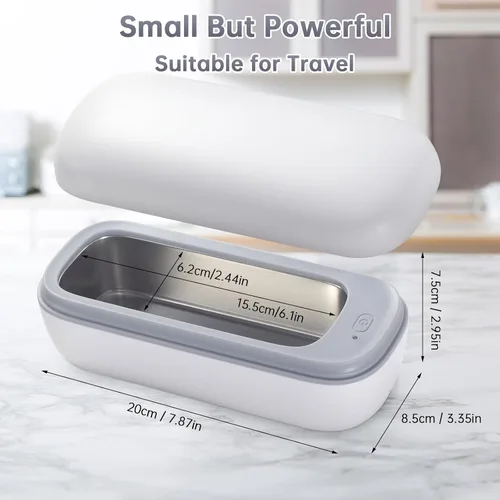 Vista 2 de Limpiador ultrasónico de joyas, limpiador ultrasónico profesional de 49KHz para joyas, anteojos, anillos, relojes, navaja de afeitar, dentadura