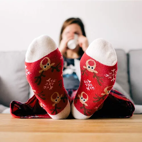 Vista 3 de HSELL 6 pares de calcetines informales de algodón fino largo con motivo navideño para mujer