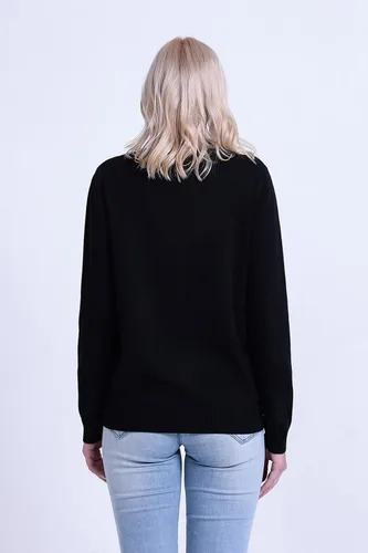 Vista 4 de SMILING PINKER Suéter de punto con cuello redondo y botones de perlas para mujer, peso medio