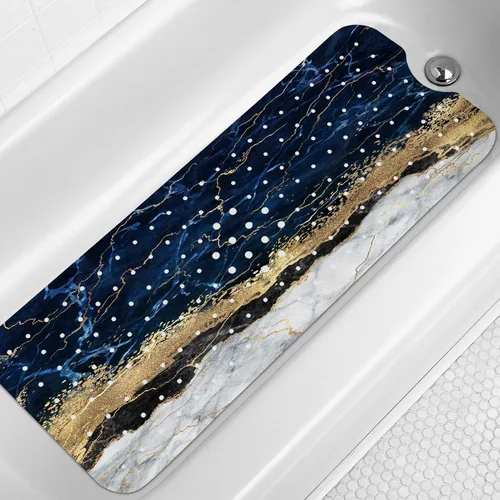 Vista 7 de LNOND Tapete de baño de mármol antideslizante, extra largo de 40 x 16 pulgadas, tapete antideslizante para bañera, tapete de ducha de mármol azul