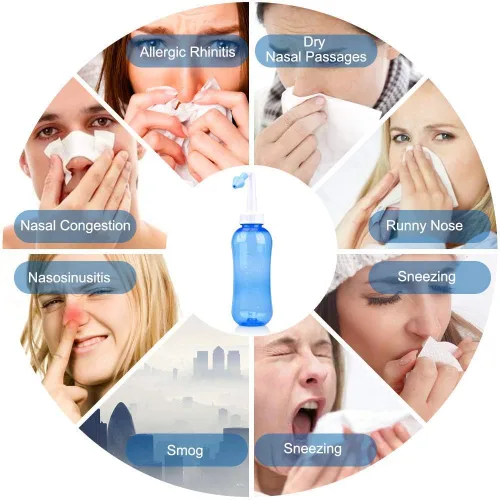 Vista 8 de Darate Neti Pot - Botella de enjuague sinusal, limpiador de lavado de nariz, enjuague a presión, riego nasal para adultos y niños, sin bisfenol A