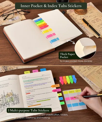 Vista 4 de Diario vintage de cuero con 300 páginas numeradas, diario rayado A4 para hombres y mujeres, diarios para escribir, cuaderno de rayas universitarias