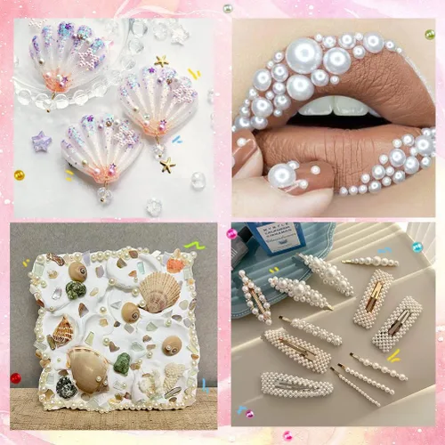 Vista 4 de 2064 piezas de perlas para manualidades, calcomanías de perlas autoadhesivas de 4 colores, 12 hojas de perlas para el cabello para hacer manualidades