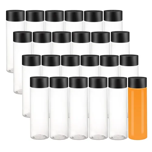 Vista 6 de zmybcpack Paquete de 24 botellas de plástico PET transparente de 10 onzas (10.1 fl oz) con tapas negras, botellas de plástico para batidos ideales